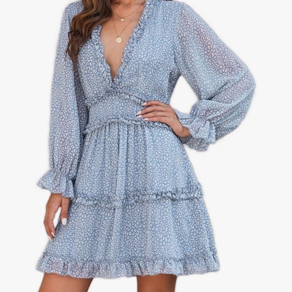 Elegant Blue Floral Dress